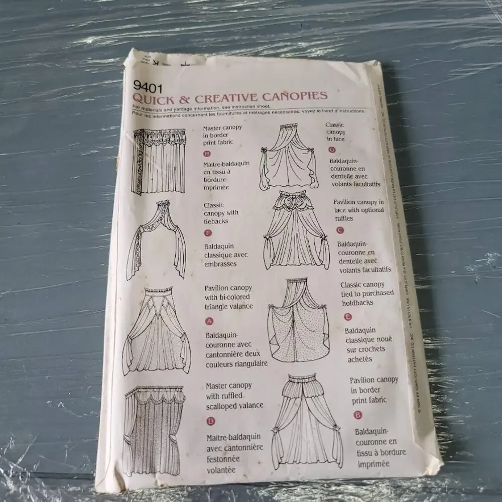 Vintage Pattern Sewing Crafts Hobby Simplicity Home Canopies 9401